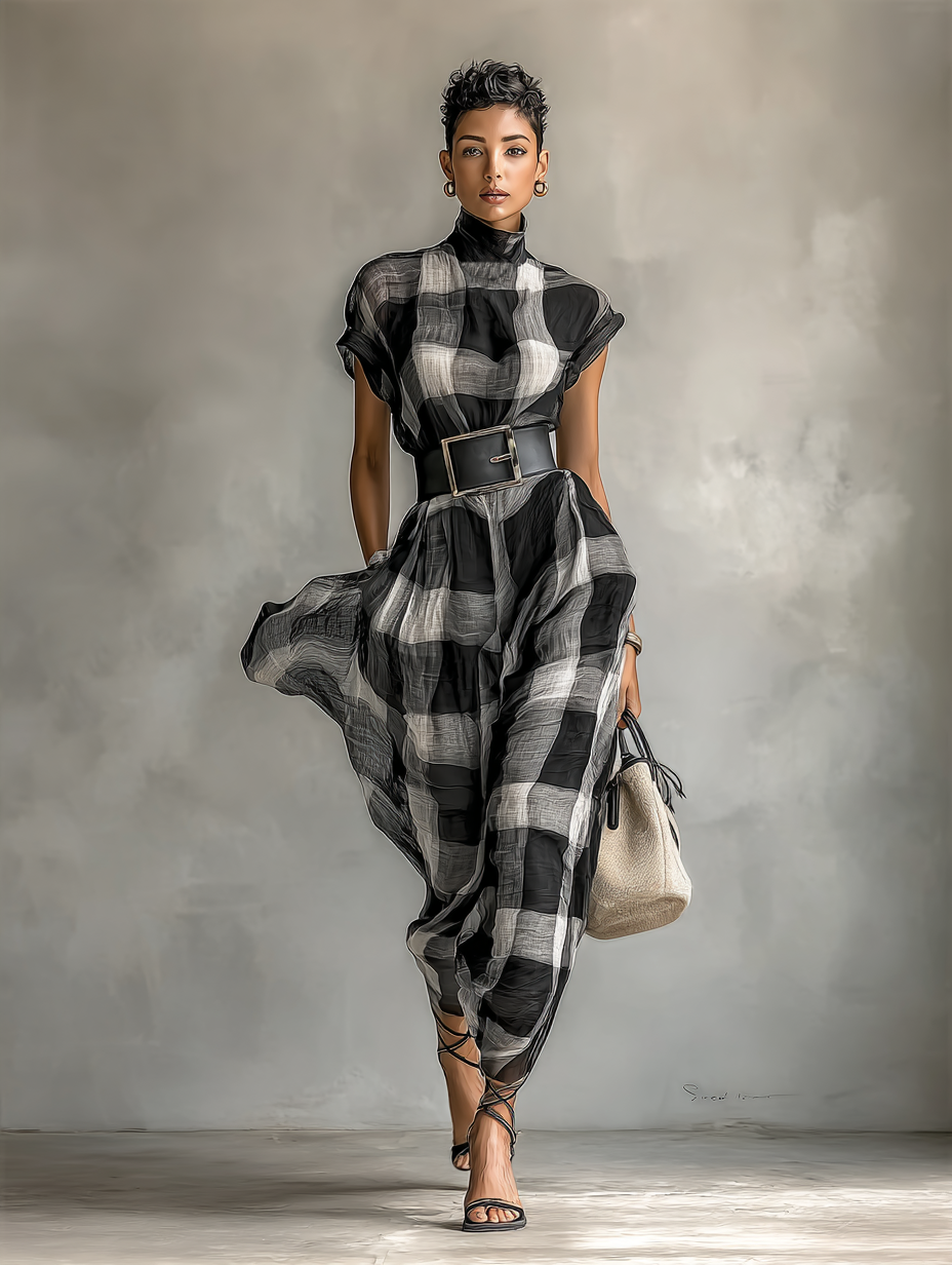 Monroe | Belted Plaid Maxi Dress
