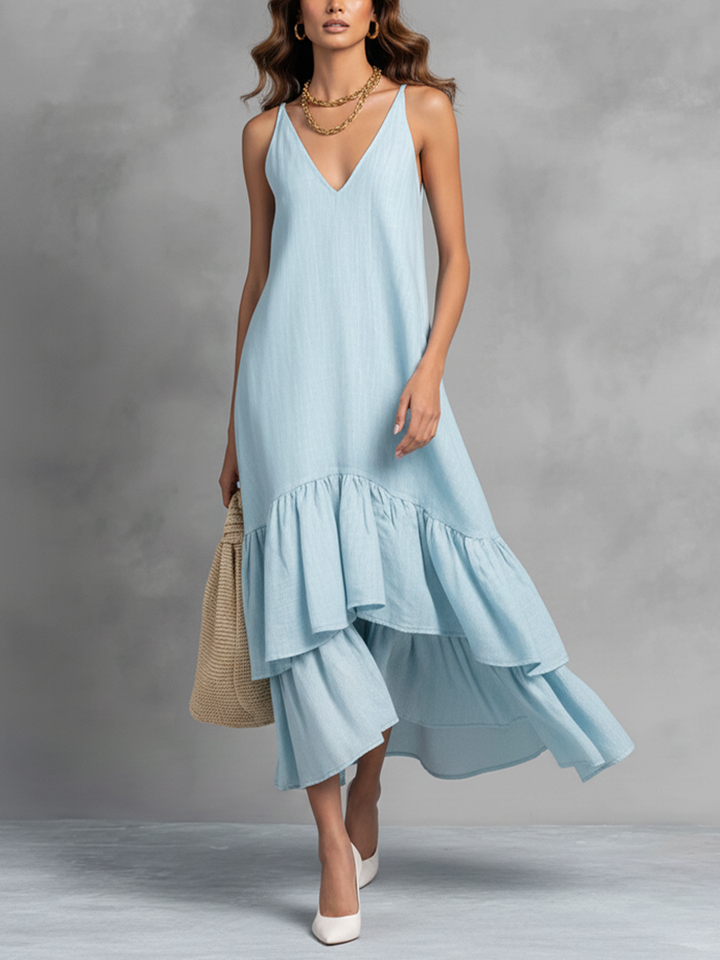 Skye | Ruffle Hem V-Neck Maxi Dress