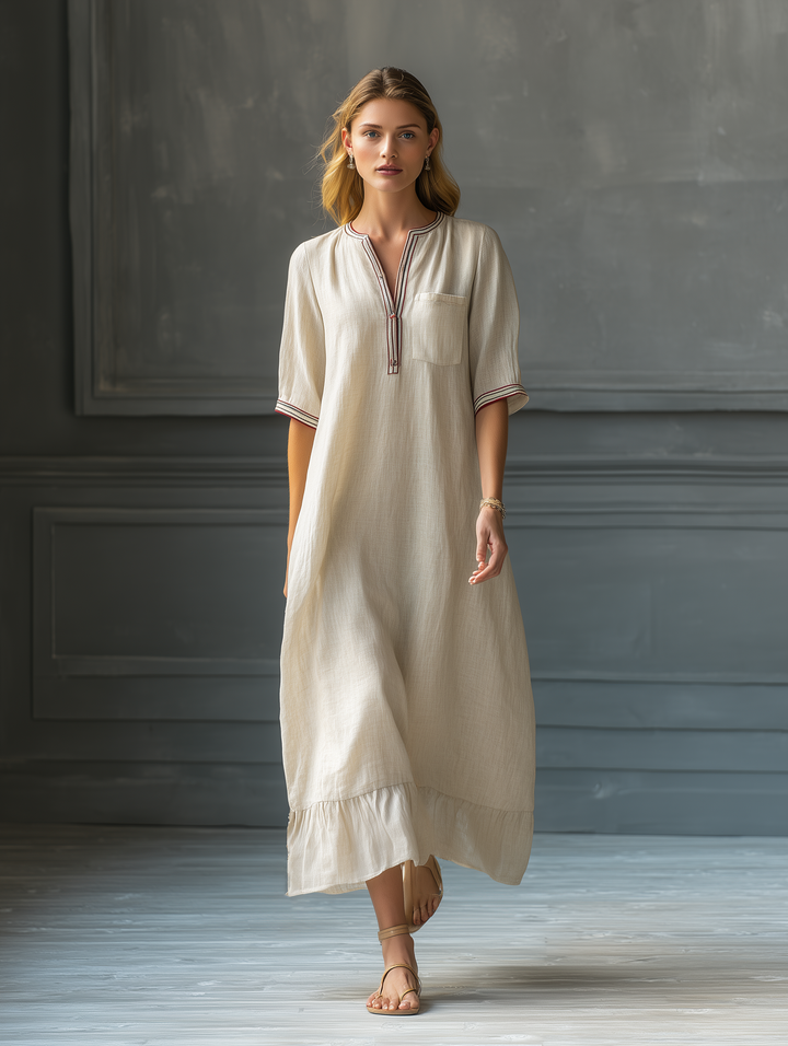 Biscuit | Contrast Trim Ruffle Hem Maxi Dress