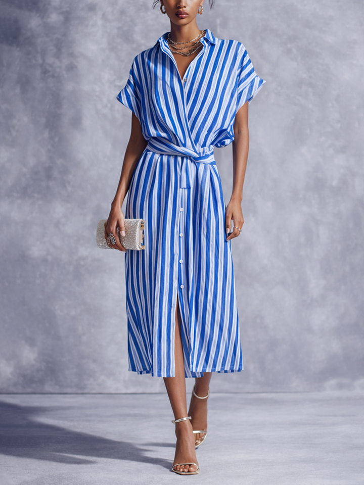 Marina | Striped Wrap Shirt Midi Dress