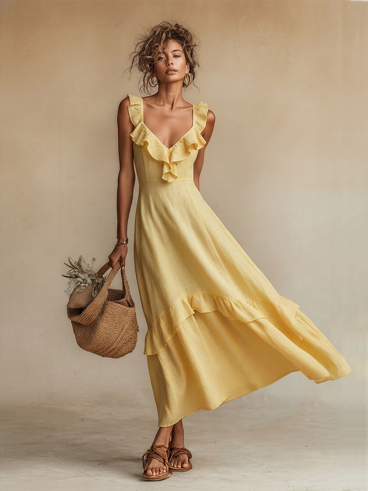 Goldie | Ruffle V-Neck Boho Dress