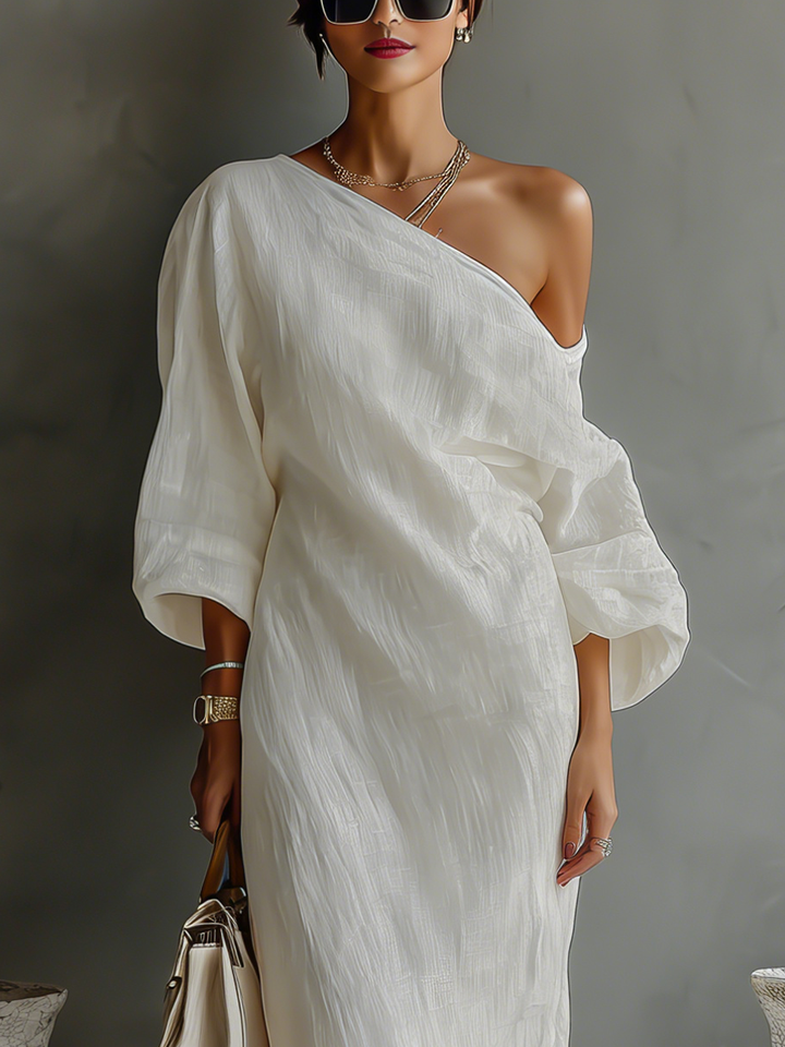 Ivory | One-Shoulder Flowing Elegant Dress