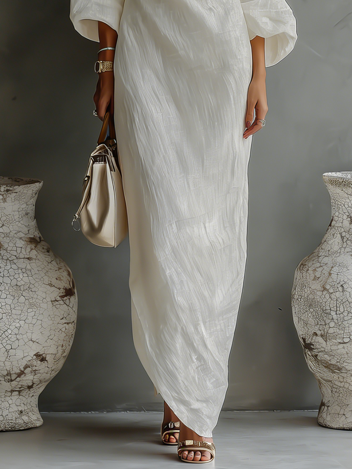 Ivory | One-Shoulder Flowing Elegant Dress