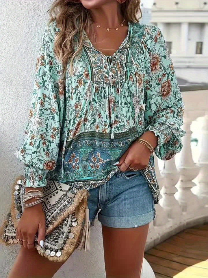 Linda | Floral Lantern Sleeve Blouse
