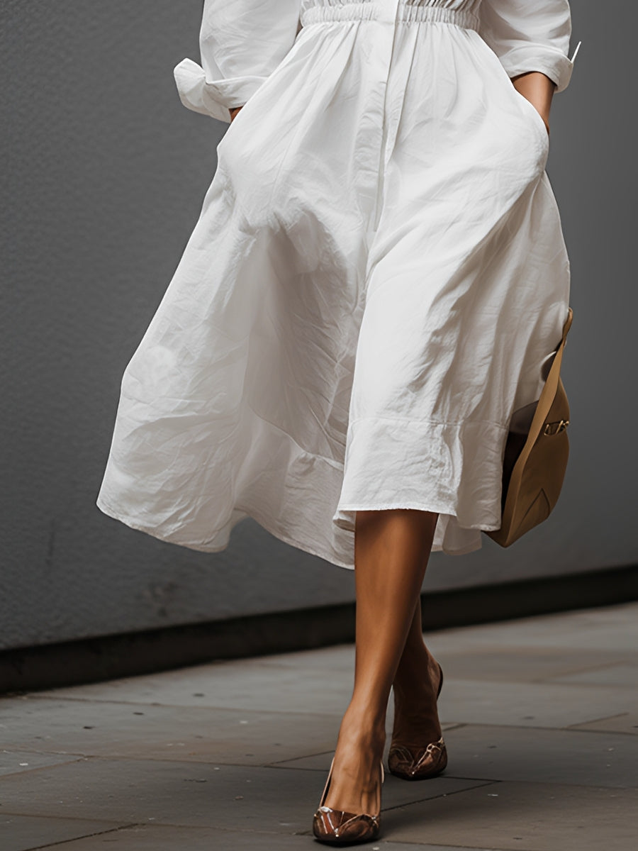 Winnie | Shirt Collar Elastic Waist Dress