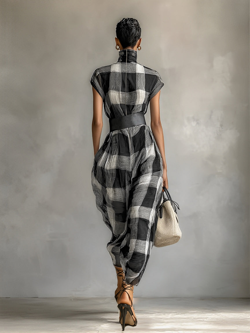 Monroe | Belted Plaid Maxi Dress