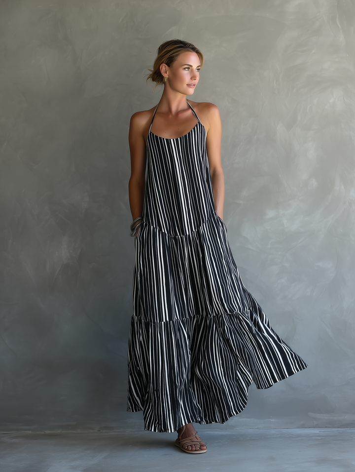 Harlow | Striped Halter Tiered Maxi Dress