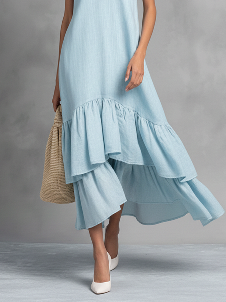 Skye | Ruffle Hem V-Neck Maxi Dress