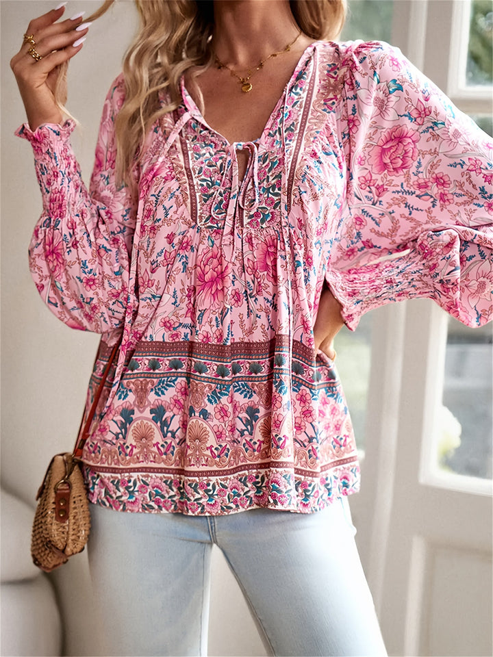 Barbara | Ethnic Floral Tie Blouse