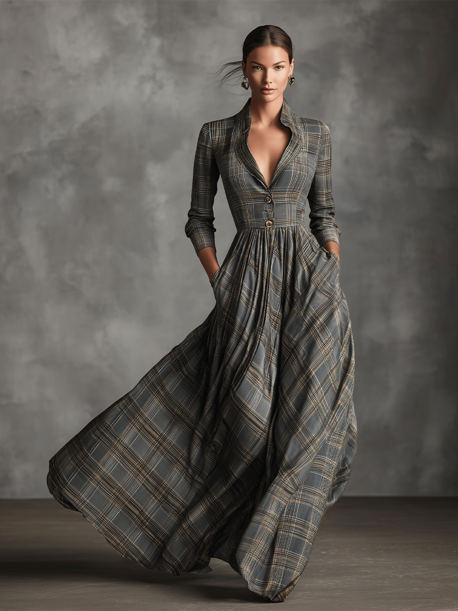 Ingrid | Tartan Flared Maxi Dress