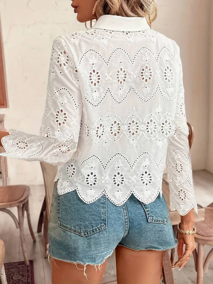 Elaine | White Lace Floral Blouse