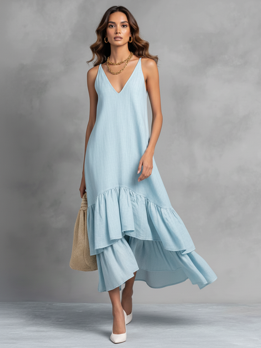 Skye | Ruffle Hem V-Neck Maxi Dress