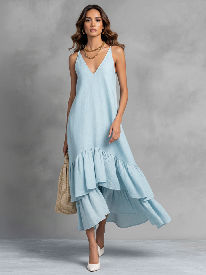 Skye | Ruffle Hem V-Neck Maxi Dress