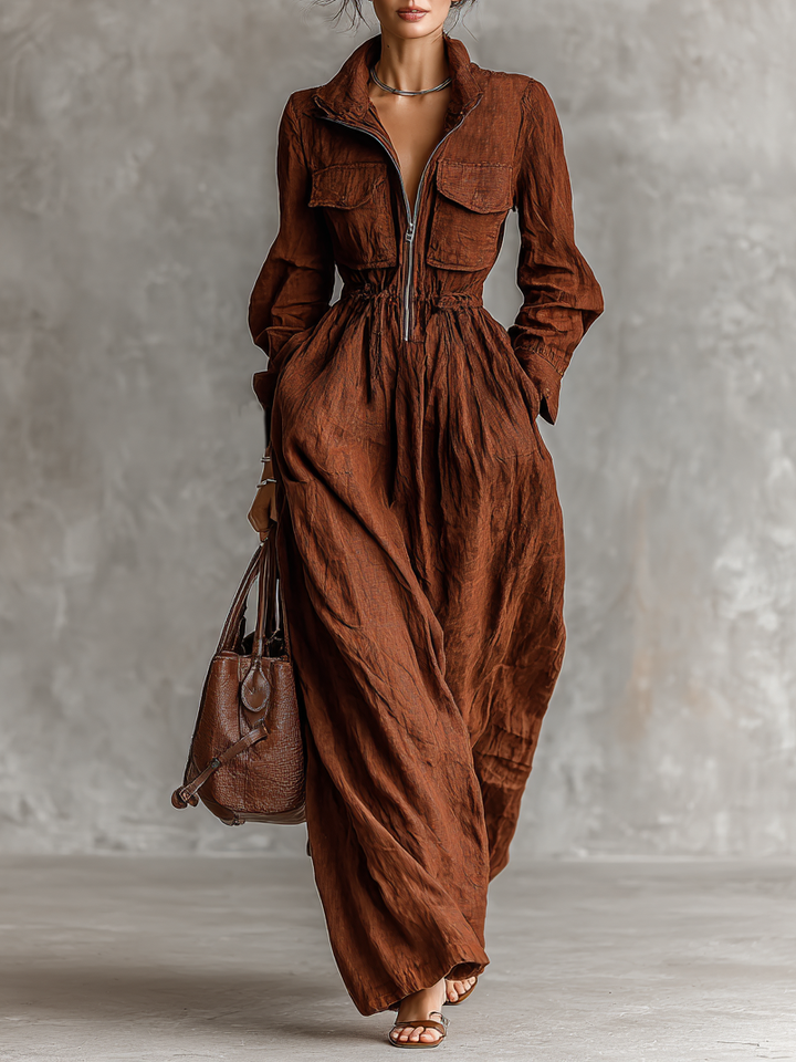 Vera | Zipper Lapel Maxi Dress