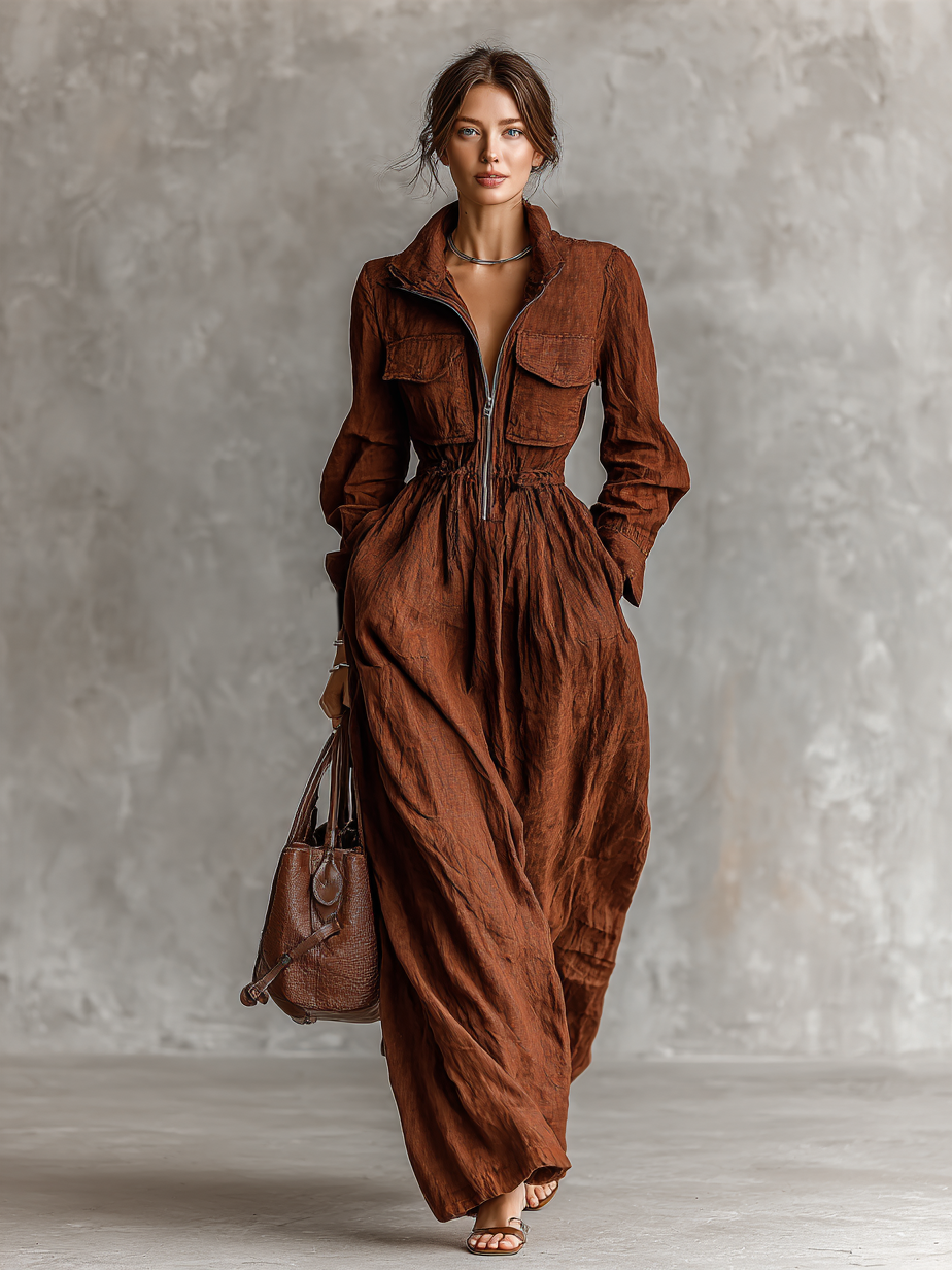 Vera | Zipper Lapel Maxi Dress