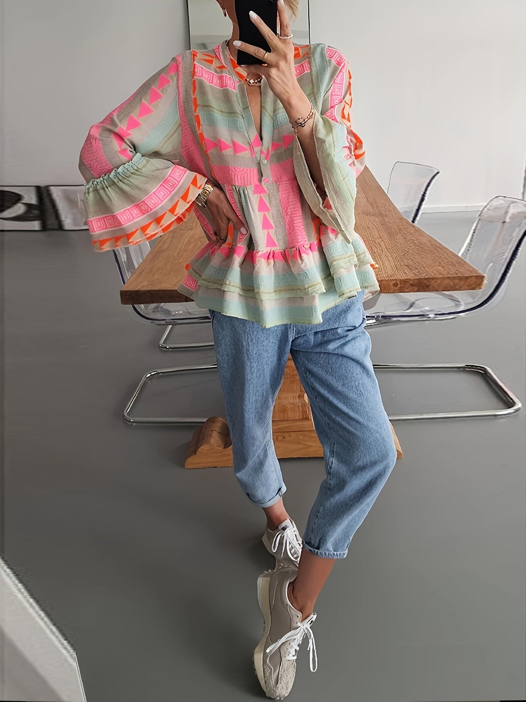 Evelyn | Ethnic Bell-Sleeve Blouse