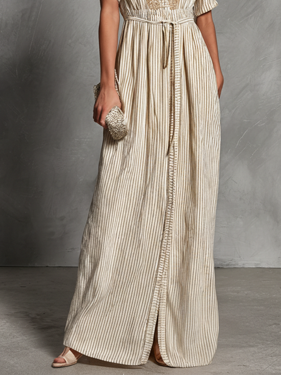 Tawny | Striped Faux Two-Piece Maxi Dress