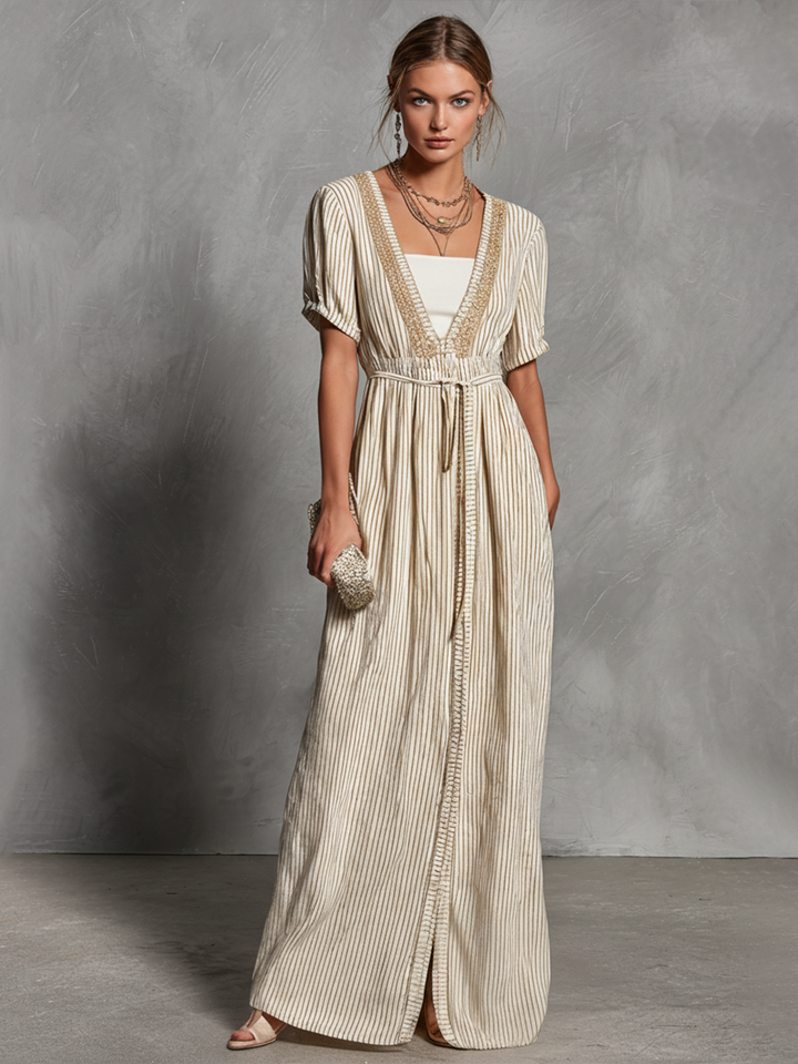 Tawny | Striped Faux Two-Piece Maxi Dress