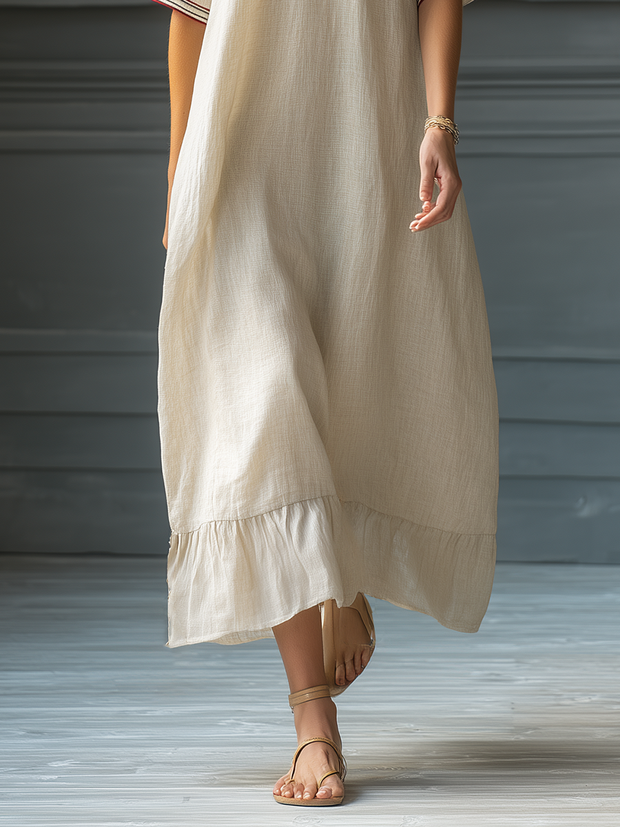 Biscuit | Contrast Trim Ruffle Hem Maxi Dress