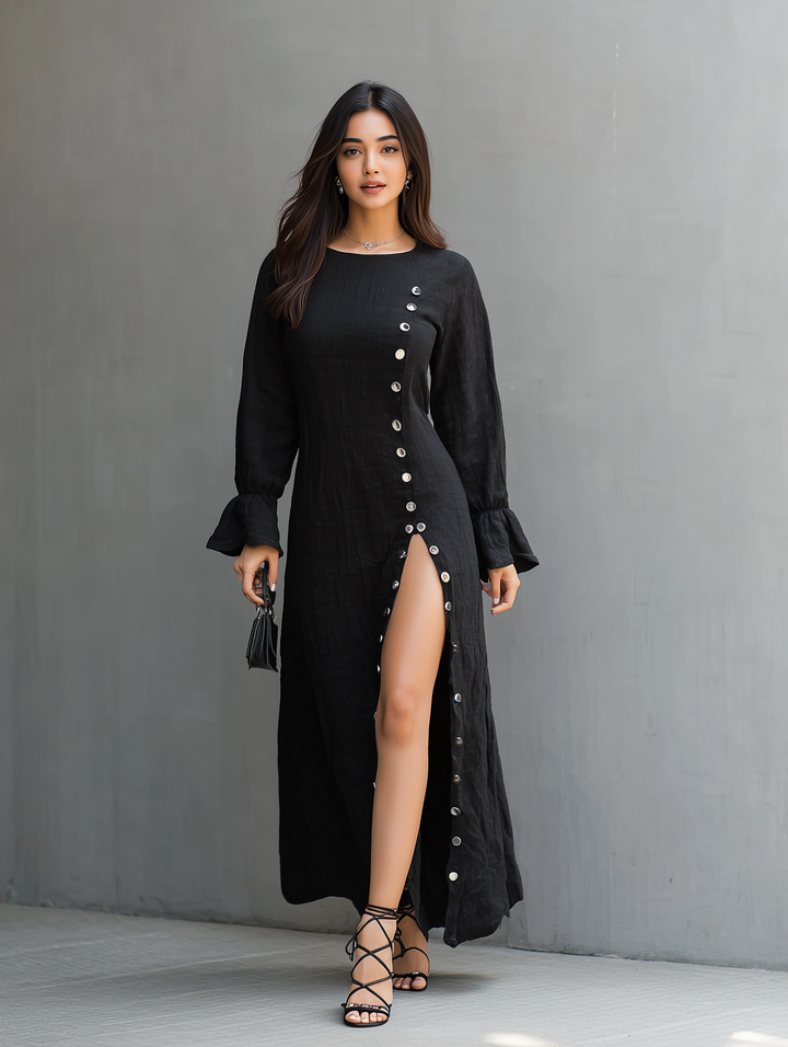 Noir | Long Sleeve Slit Maxi Dress