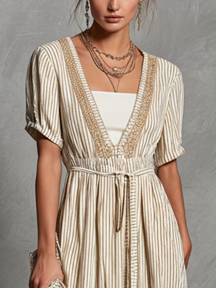 Tawny | Striped Faux Two-Piece Maxi Dress
