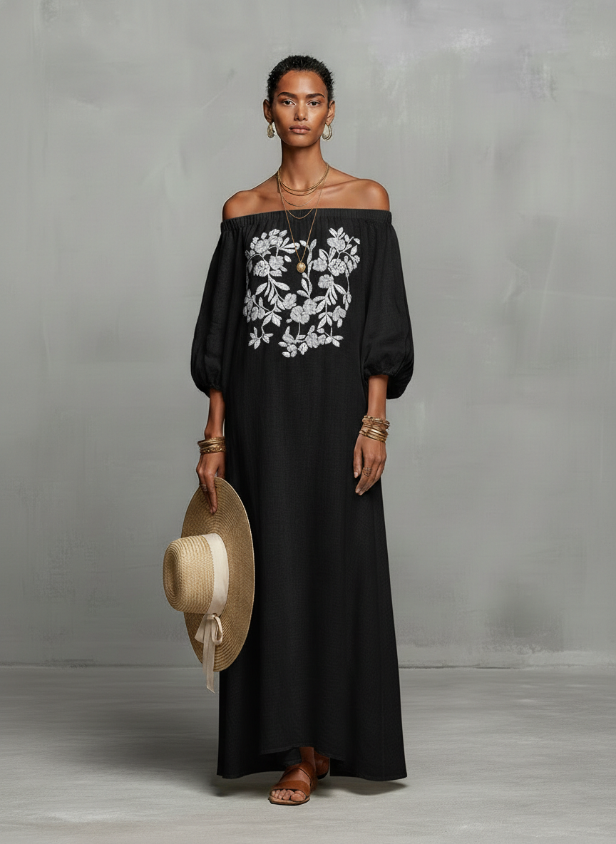 Lorena | Off-Shoulder Embroidered Maxi Dress