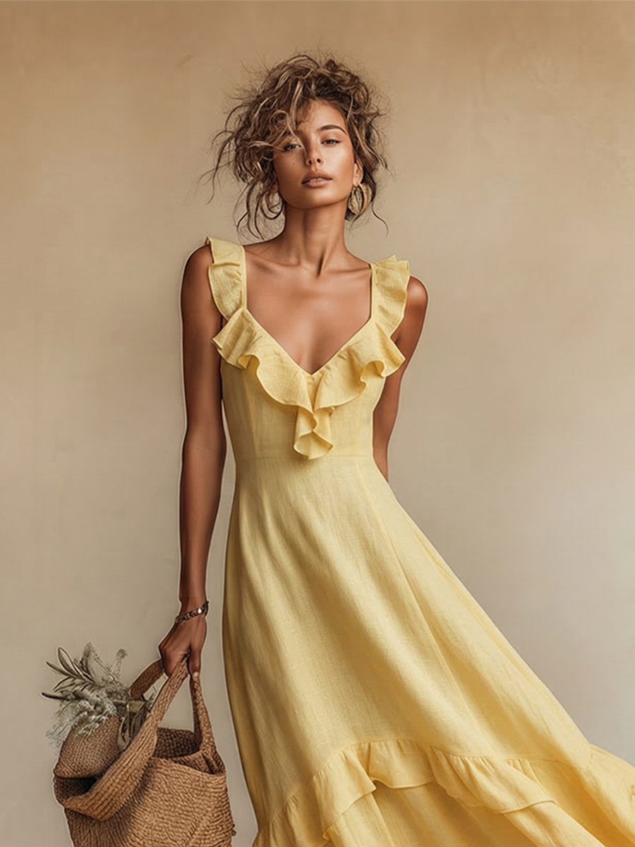 Goldie | Ruffle V-Neck Boho Dress