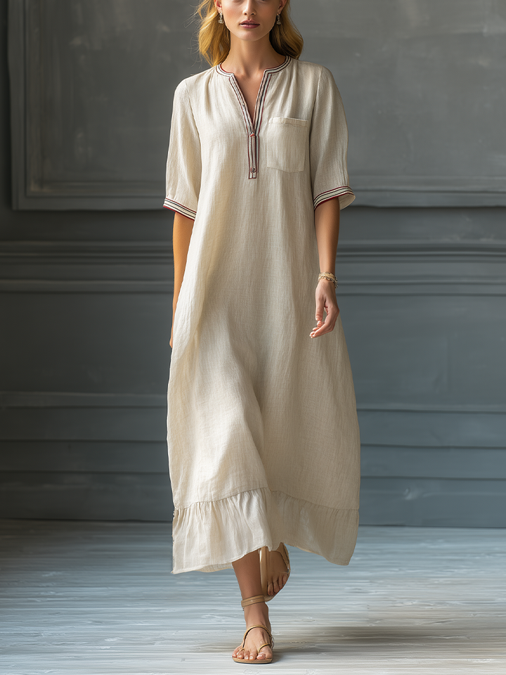 Biscuit | Contrast Trim Ruffle Hem Maxi Dress