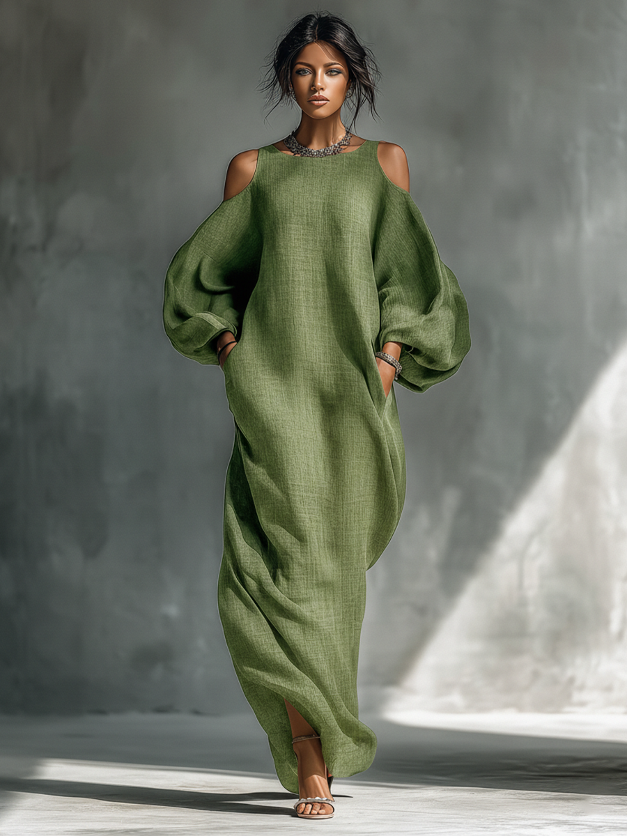 Meadow | Cold Shoulder Puff Sleeve Maxi Dress