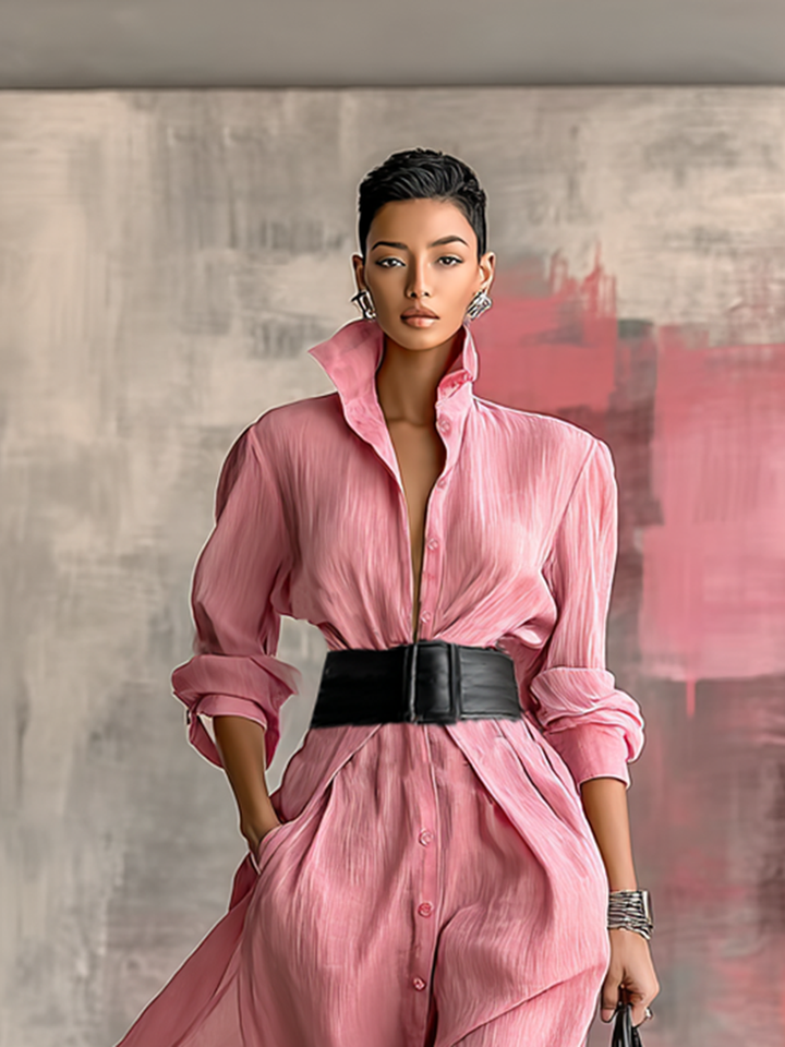Nell | Belted Lapel Maxi Shirt Dress