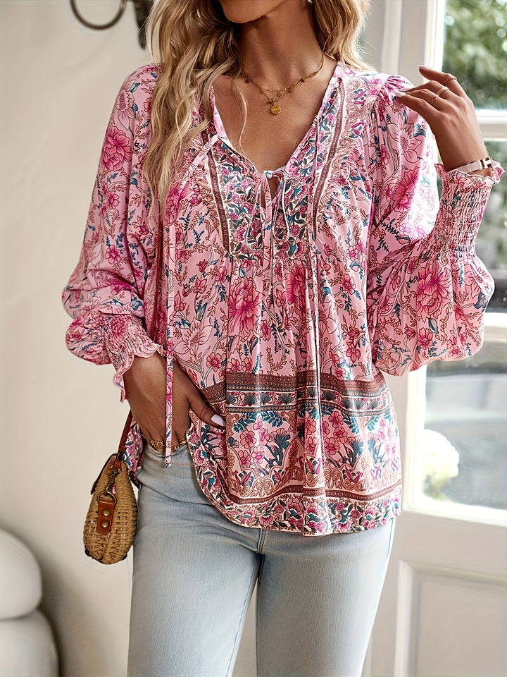 Linda | Floral Lantern Sleeve Blouse