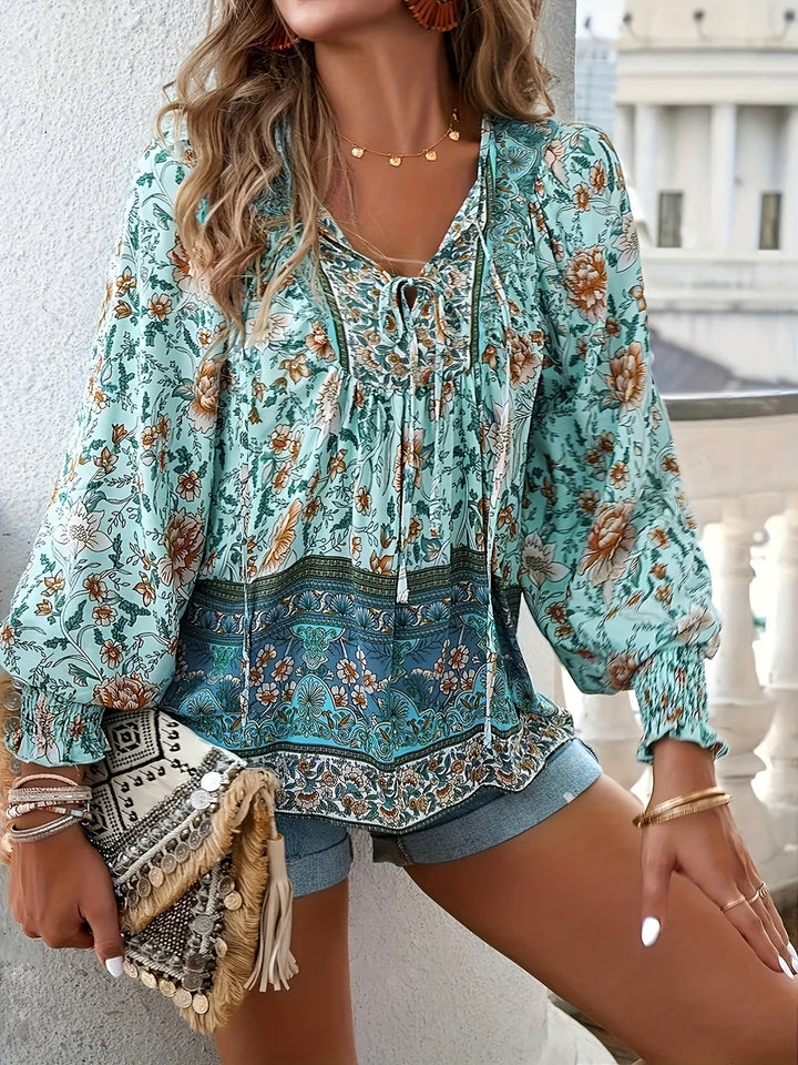 Linda | Floral Lantern Sleeve Blouse