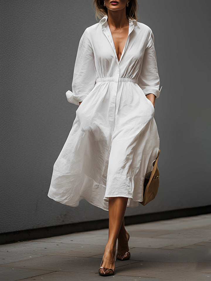 Winnie | Shirt Collar Elastic Waist Dress