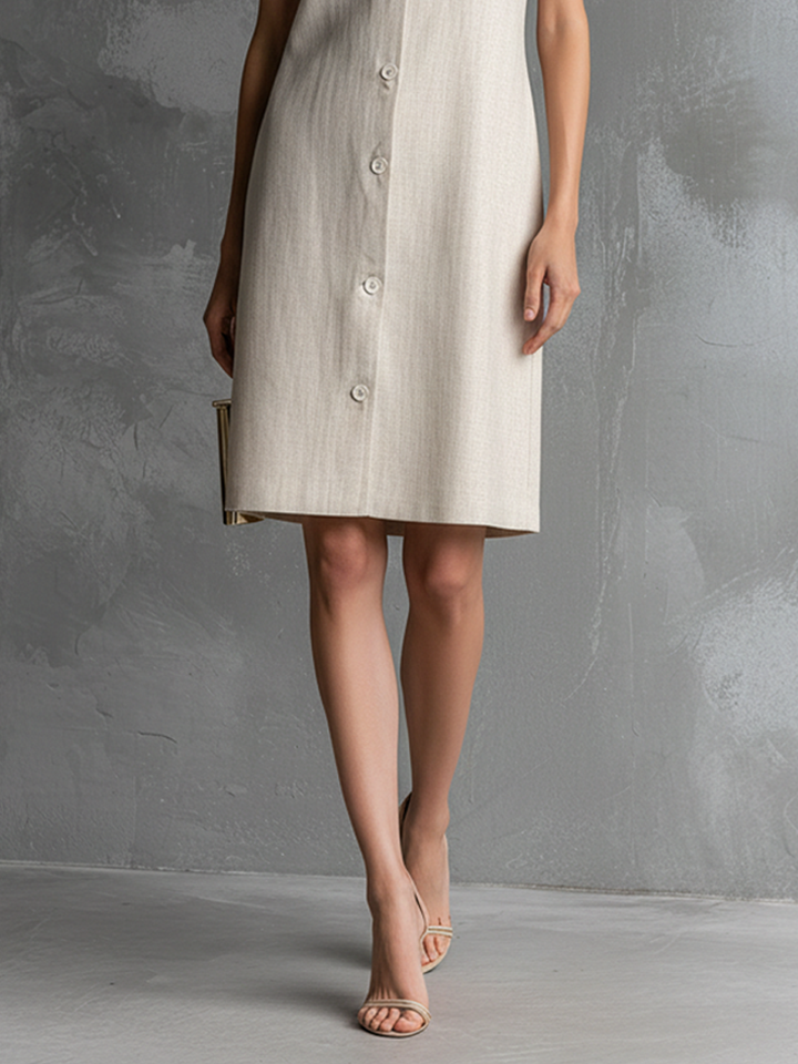 Clara | Button-Front V-Neck Midi Dress
