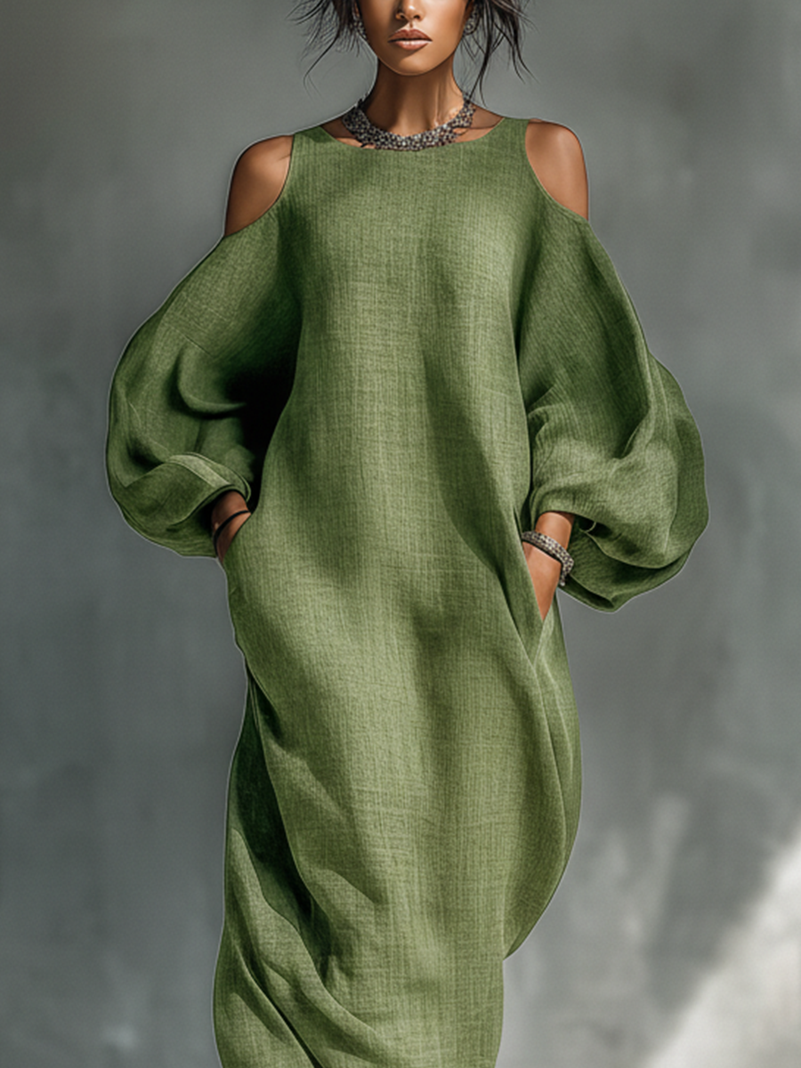 Meadow | Cold Shoulder Puff Sleeve Maxi Dress