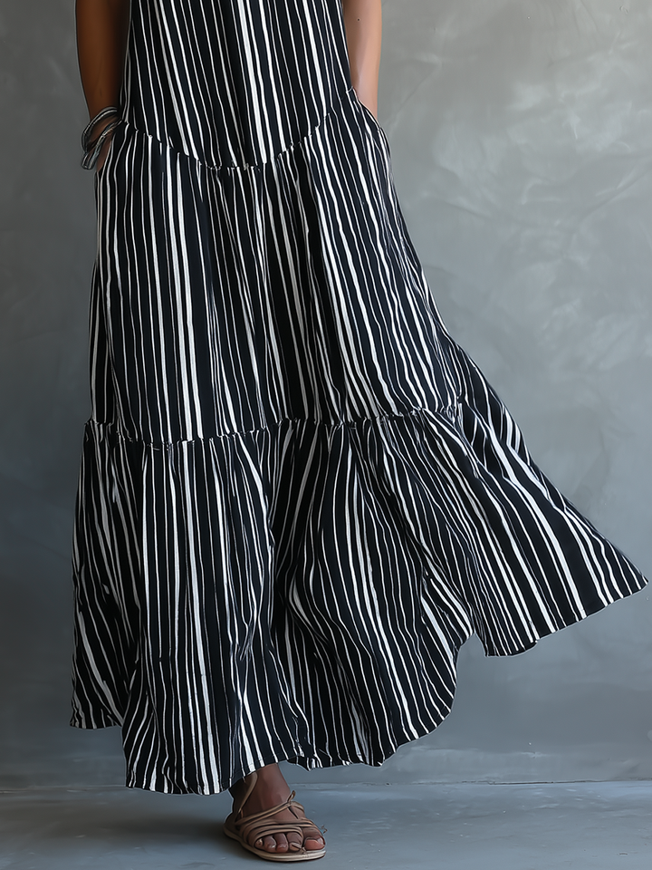 Harlow | Striped Halter Tiered Maxi Dress