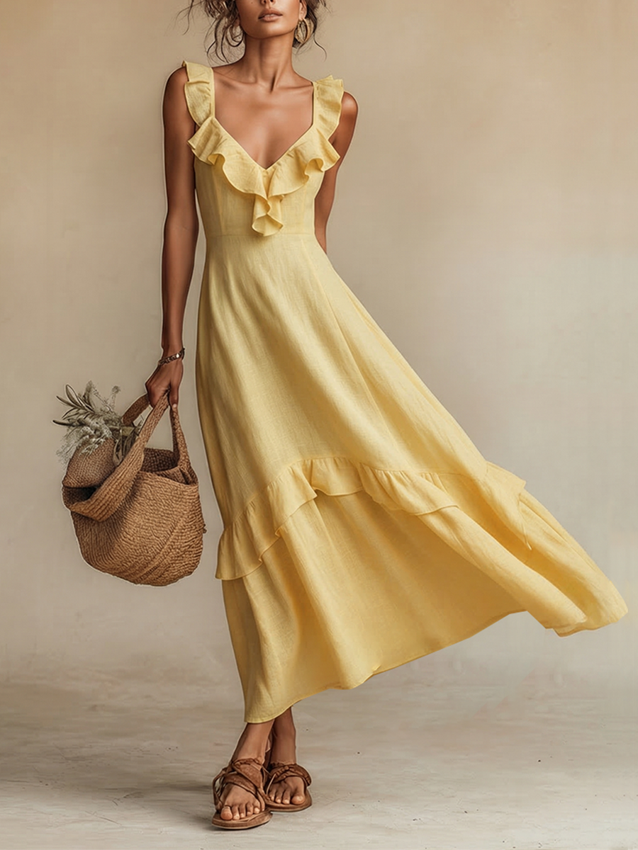 Goldie | Ruffle V-Neck Boho Dress