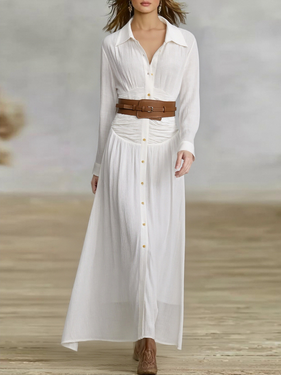 Esme | Pleated Single-Breasted Maxi Dress