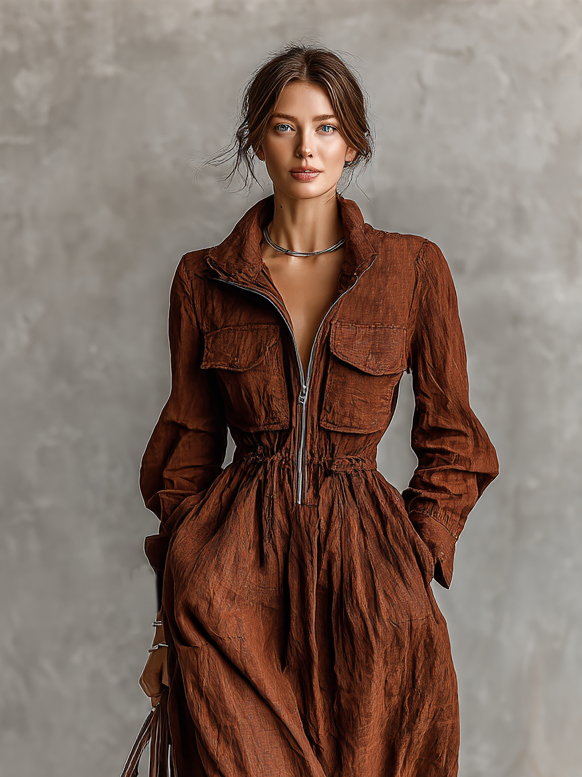 Vera | Zipper Lapel Maxi Dress