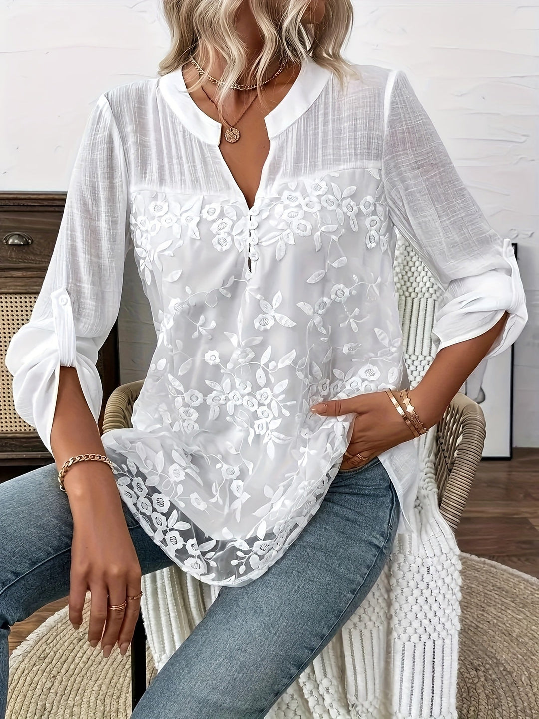 Glenda | Floral Embroidery Lace Blouse