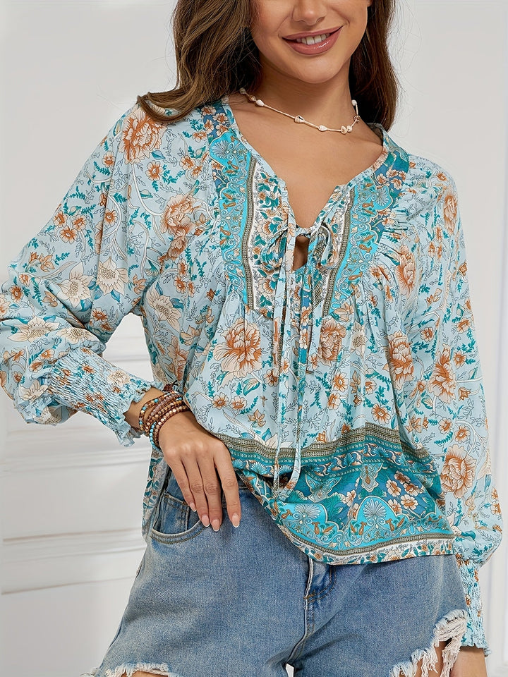 Barbara | Ethnic Floral Tie Blouse