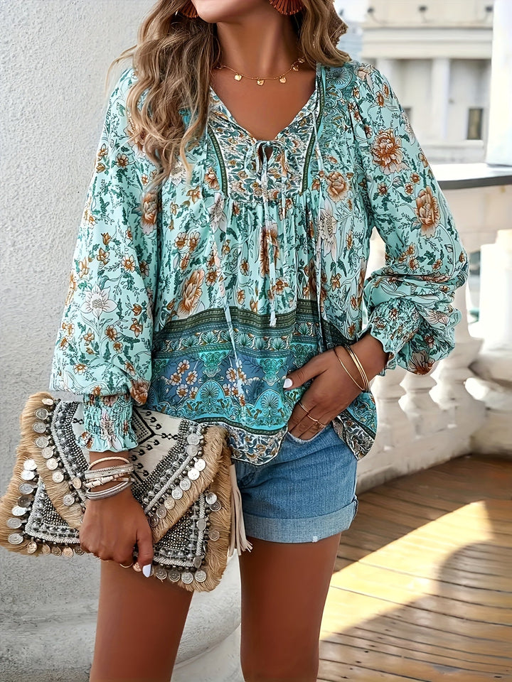 Linda | Floral Lantern Sleeve Blouse