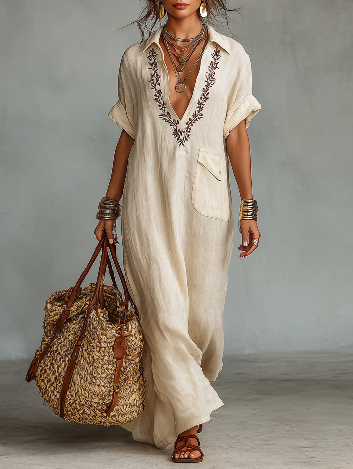 Savannah | Embroidered Collar Maxi Dress