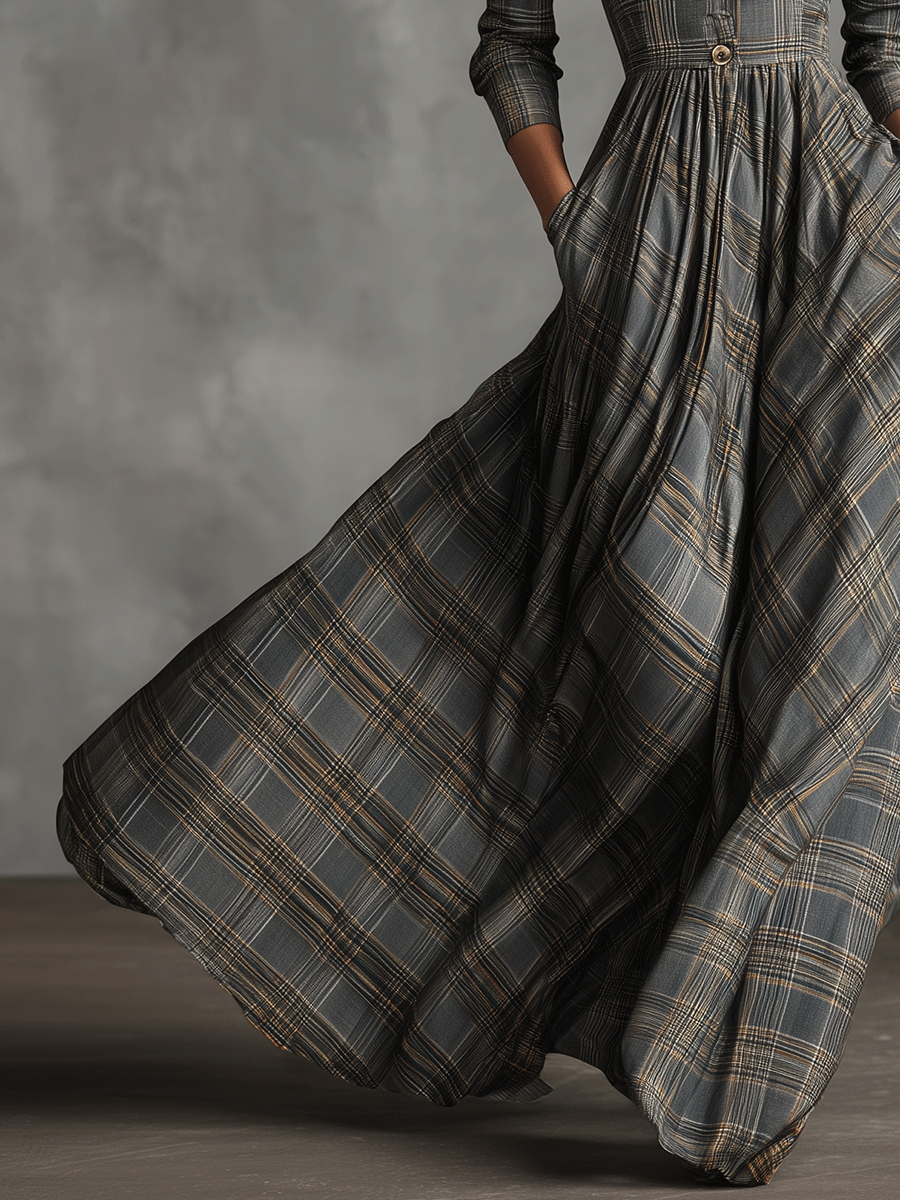 Ingrid | Tartan Flared Maxi Dress
