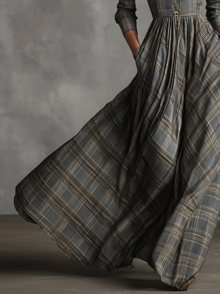Ingrid | Tartan Flared Maxi Dress