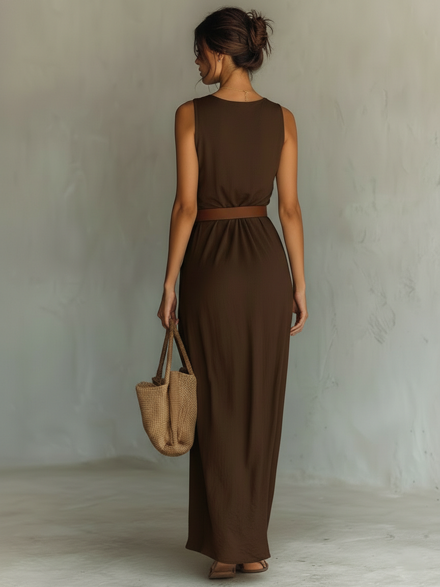 Arlena | Belted Cowl Neck Maxi Dress