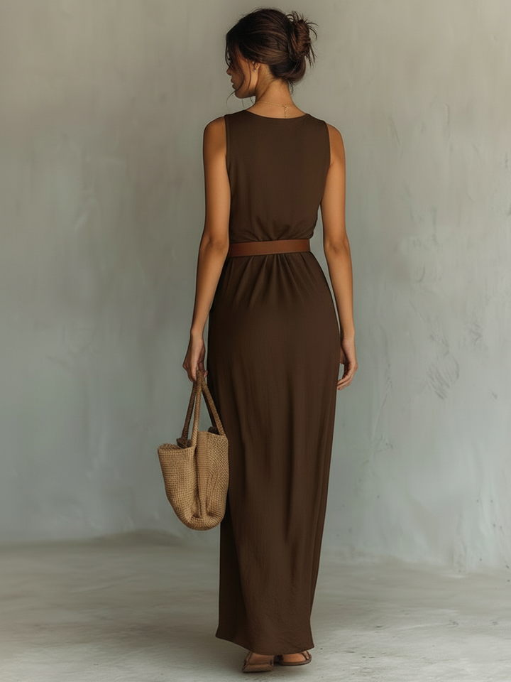 Arlena | Belted Cowl Neck Maxi Dress