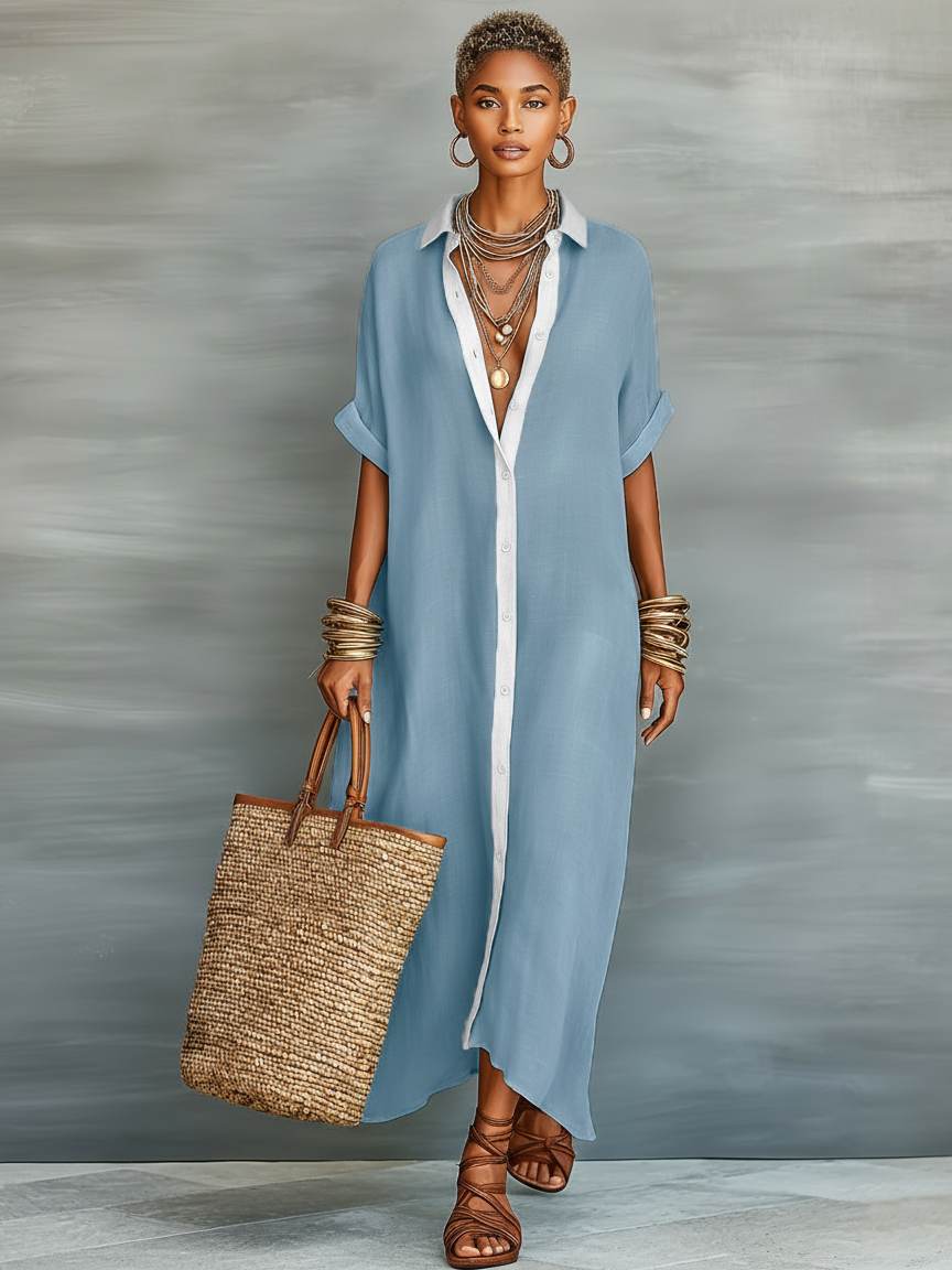June | Short Sleeve Shirt Maxi Dress