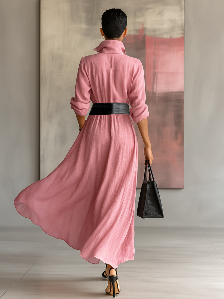 Nell | Belted Lapel Maxi Shirt Dress