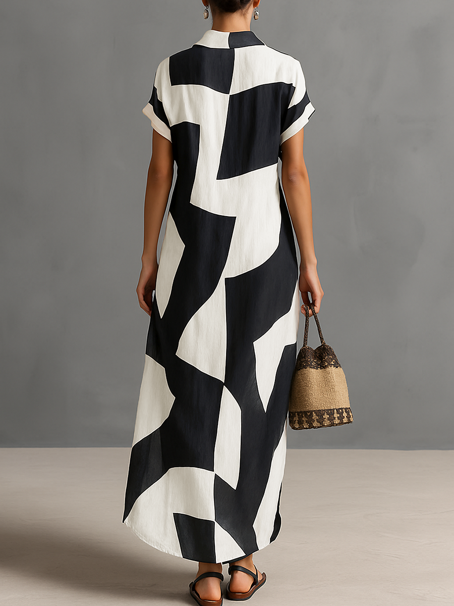 Lyra | Geometric Print Shirt Maxi Dress